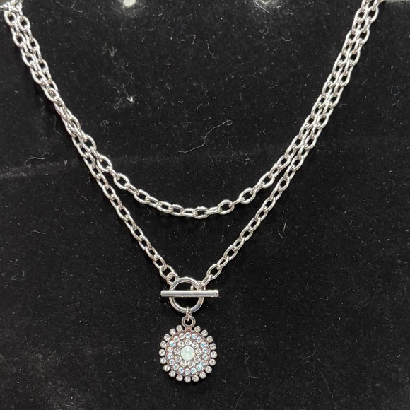 Jewelry - Long Layered Toggle Necklace with Sparkling Medallion Pendant